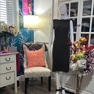 Mary McFadden Olive Green Sleeveless Midi Sheath Dress